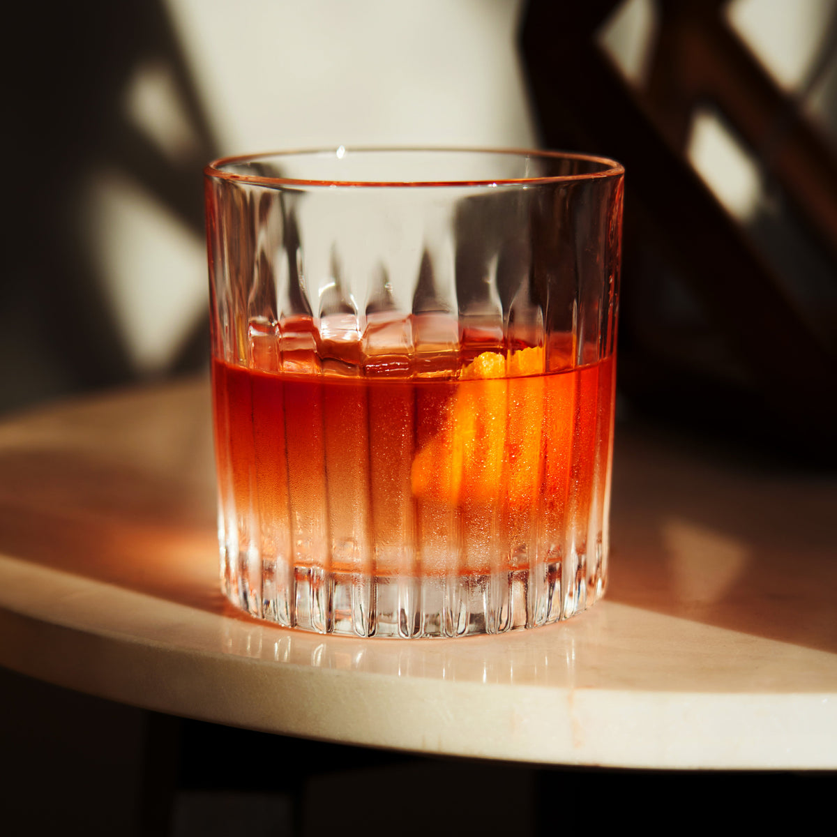 Viski Reserve Milo crystal rocks glasses set of 4; amber-tinted, faceted tumbler with heavy base on Tampa Home & Garden Store