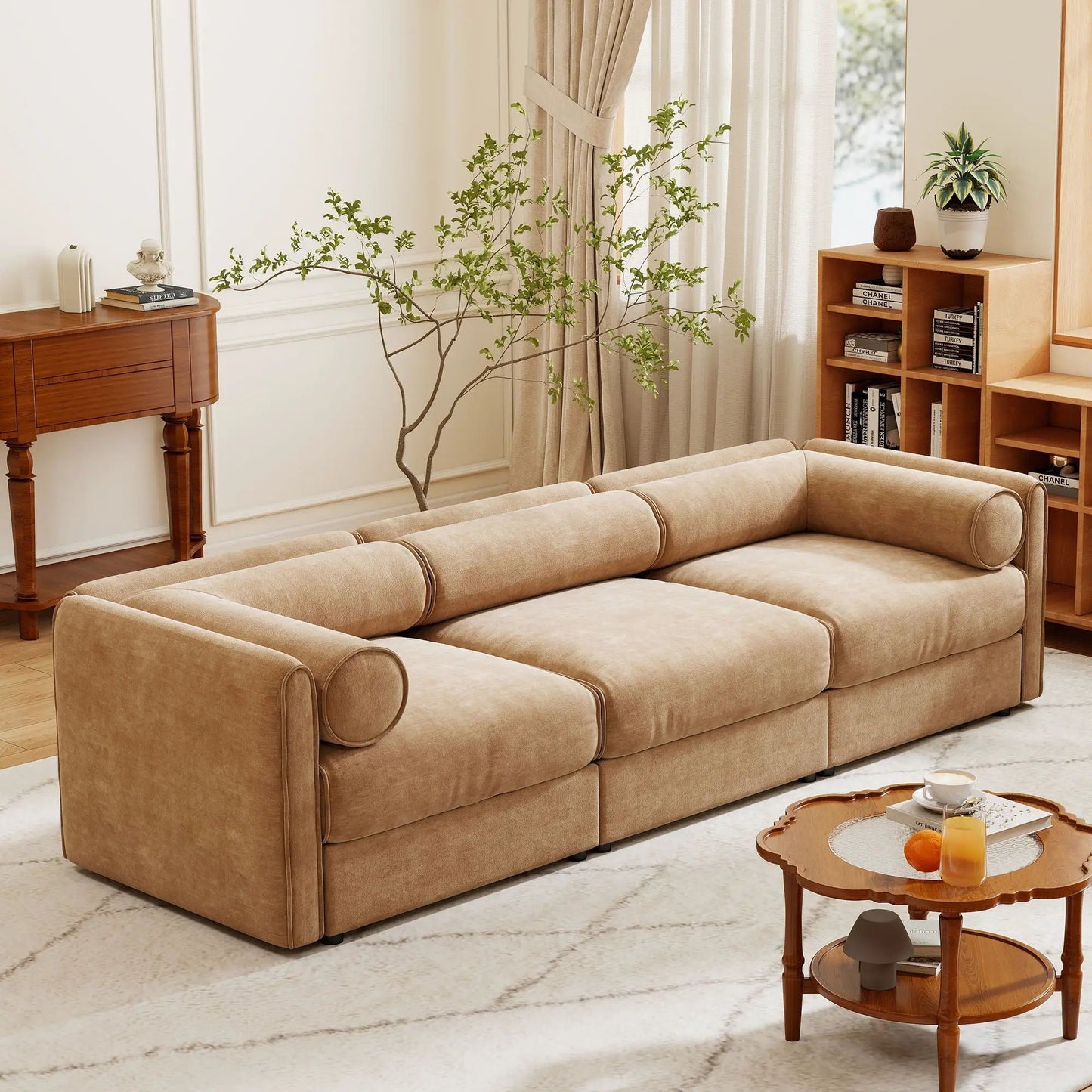 Stylish Sofa With Storage Seat And Cylindrical-backrest beige upholstery Unique Piece Furniture on Tampa Home & Garden Store