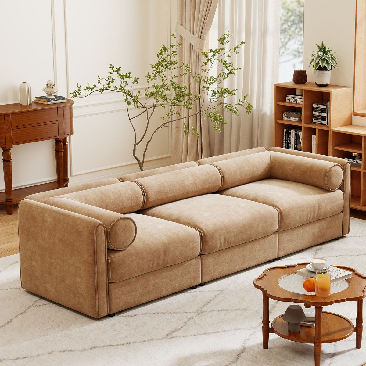 Modern Sofa with Storage and Cylindrical Backrest