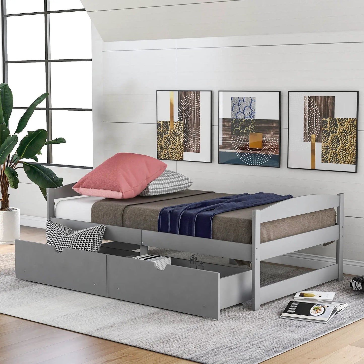 Platform Bed With 2 Drawers in gray finish by Unique Piece Furniture on Tampa Home & Garden Store