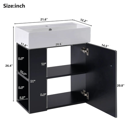 Compact Modern Floating Vanity with Ceramic Basin