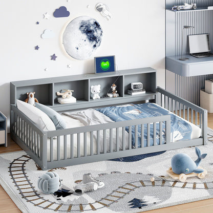 Twin Long Floor Bed in gray with storage cabinets and USB ports on Tampa Home & Garden Store