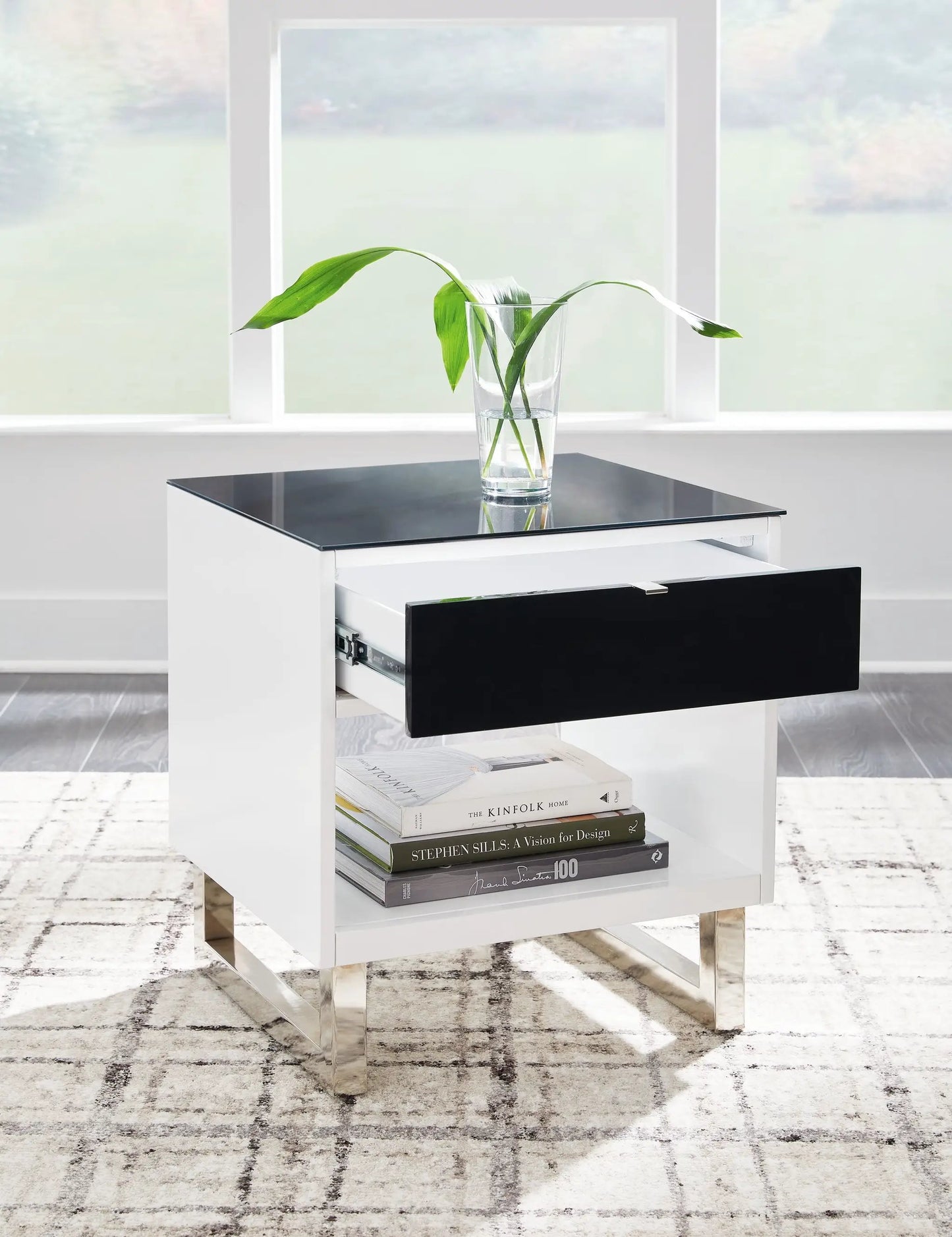 Gardoni Rectangular End Table in White and Black