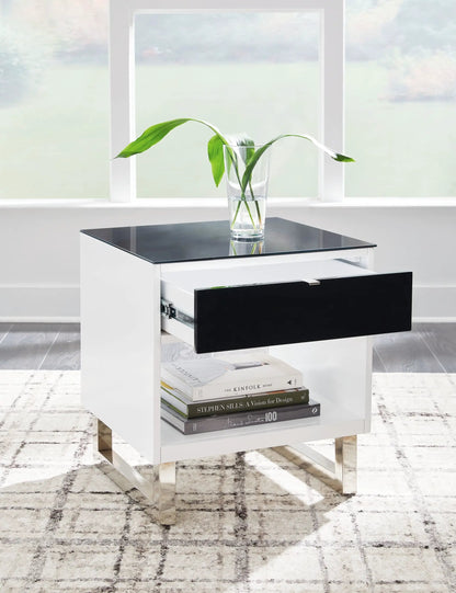 Gardoni Rectangular End Table in White and Black