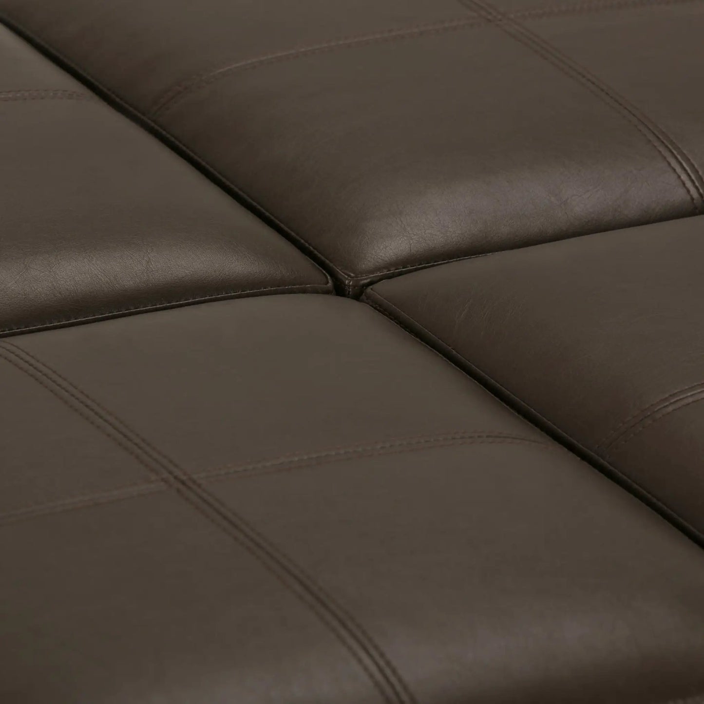 Avalon square leather storage ottoman in brown with visible double-stitched seams on Tampa Home & Garden Store