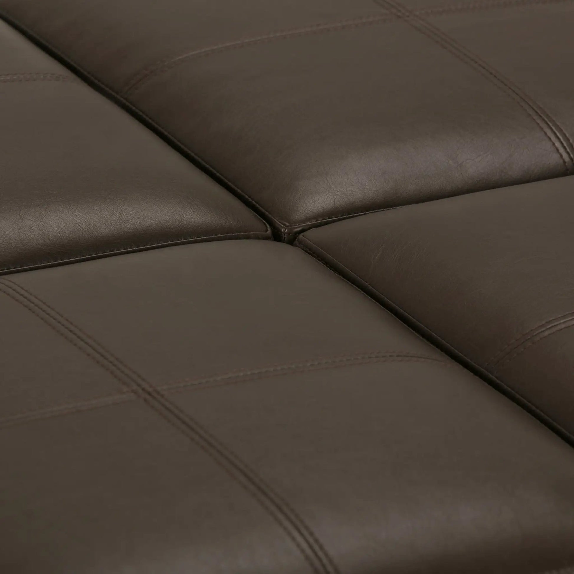 Avalon square leather storage ottoman in brown with visible double-stitched seams on Tampa Home & Garden Store