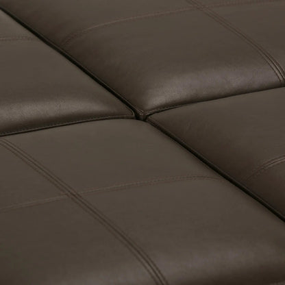 Avalon square leather storage ottoman in brown with visible double-stitched seams on Tampa Home & Garden Store