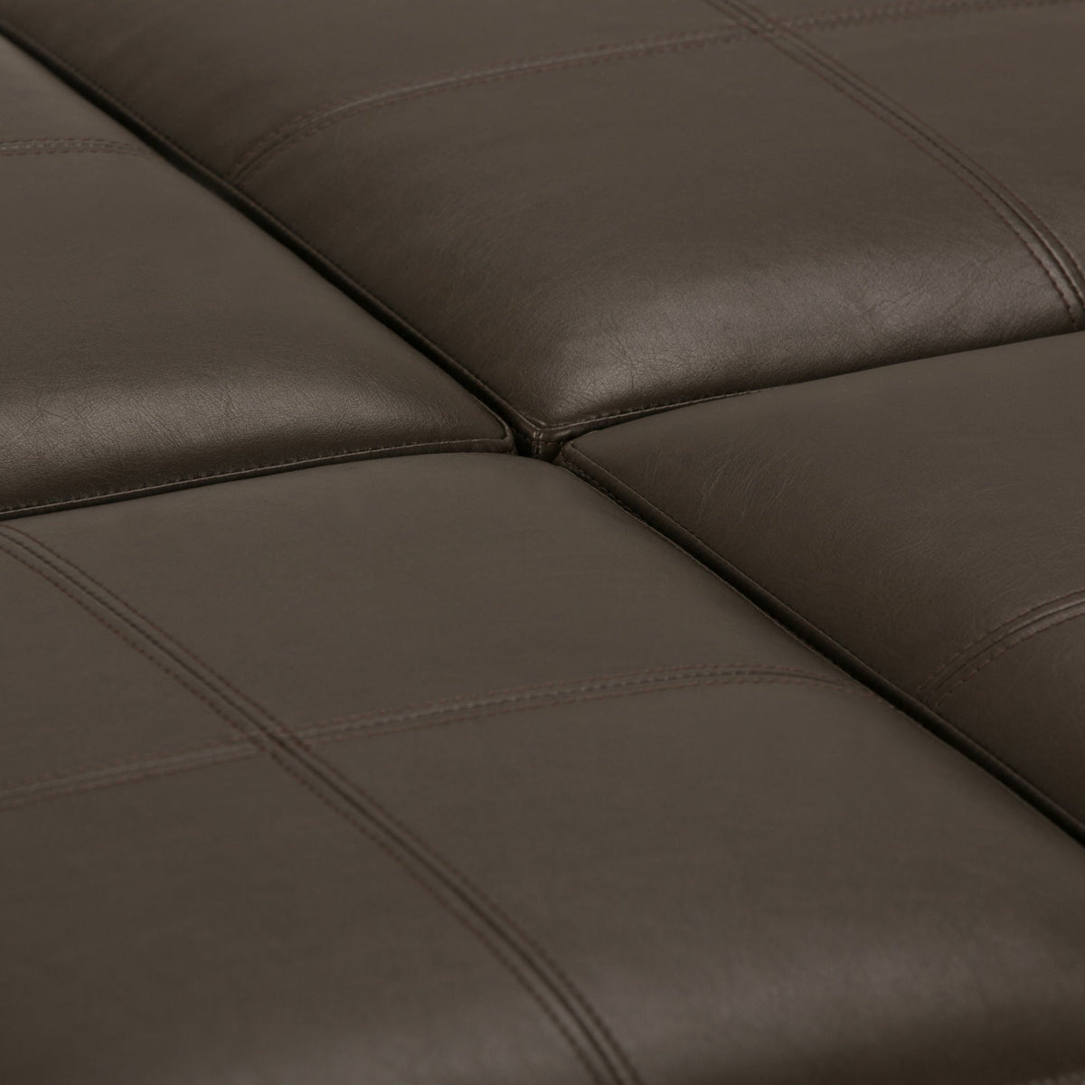 Avalon Square Ottoman Coffee Table brown leather upholstery with visible stitched seams on Tampa Home & Garden Store