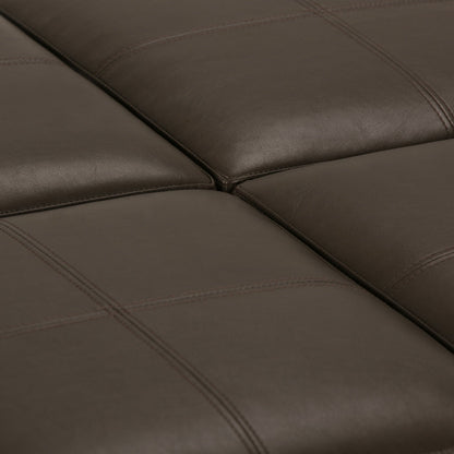 Avalon Square Ottoman Coffee Table brown leather upholstery with visible stitched seams on Tampa Home & Garden Store