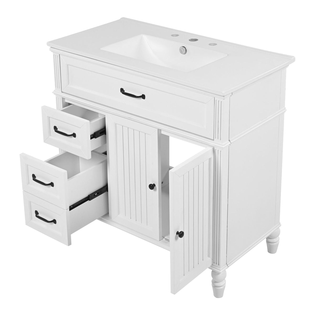 Bathroom vanity with sink, white wood cabinet with black handles HouseOfZazla on Tampa Home & Garden Store