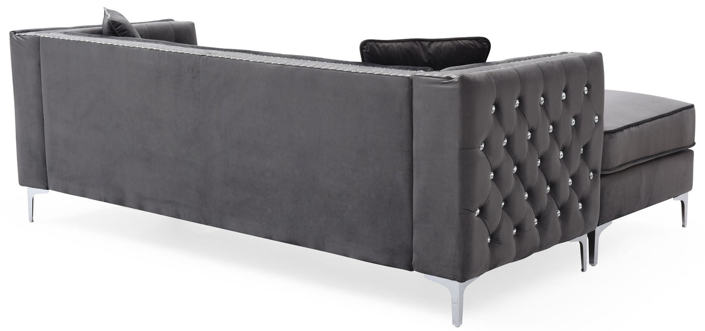 Paige Sofa Chaise and Elegant Tufted Steel Legs