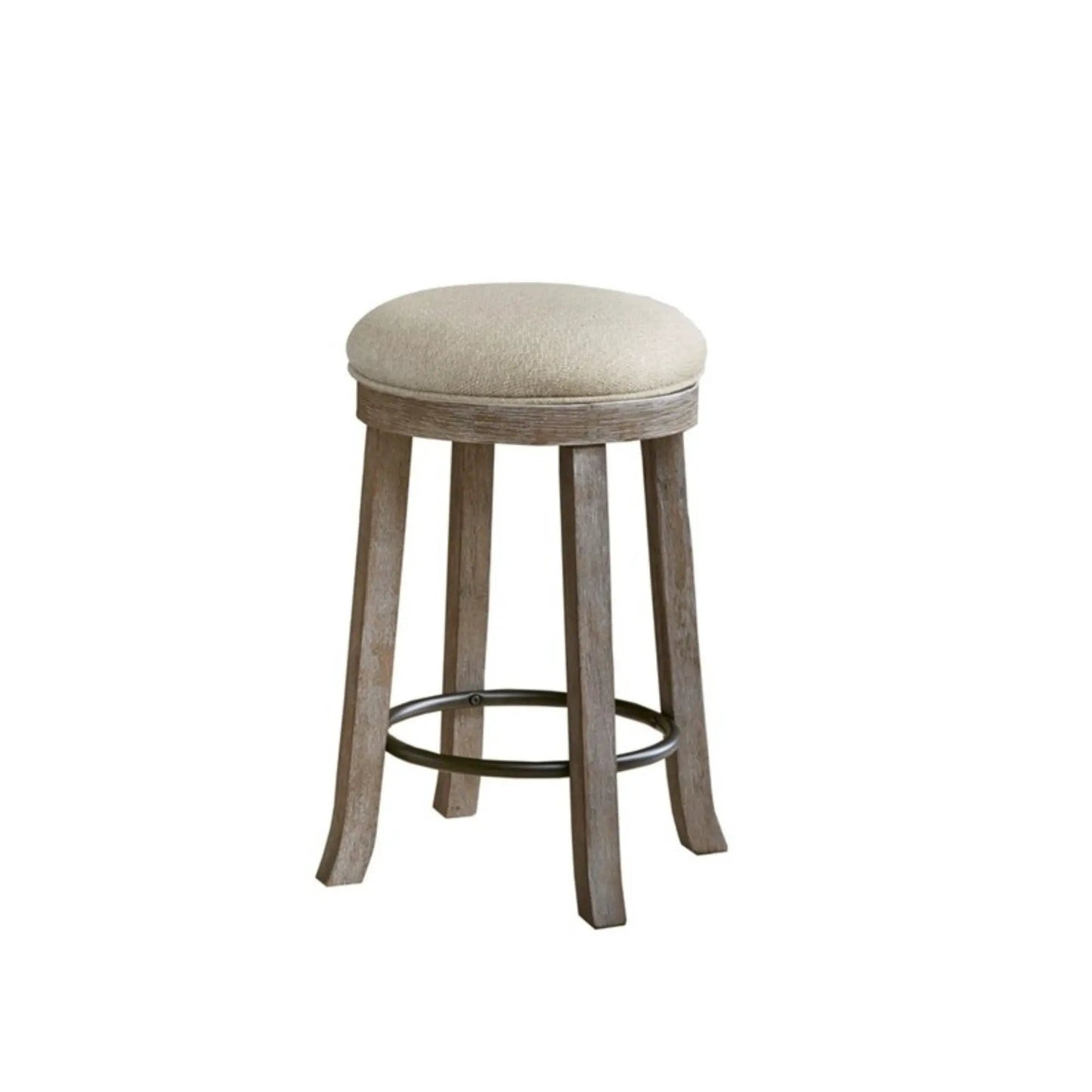 Swivel Counter Stool cream upholstered seat with reclaimed gray wood legs, 24–27 in on Tampa Home & Garden Store
