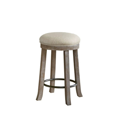Swivel Counter Stool cream upholstered seat with reclaimed gray wood legs, 24–27 in on Tampa Home & Garden Store