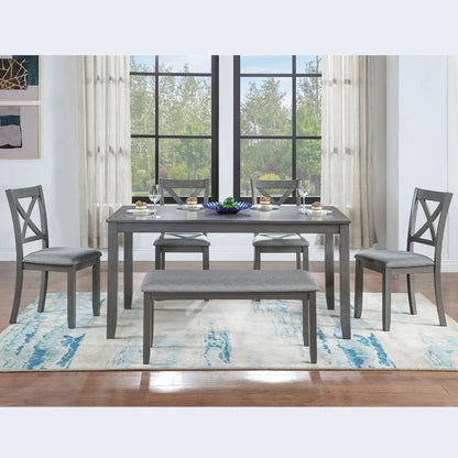 6-piece rectangular gray dining set with X-back chairs and bench by Unique Piece Furniture on Tampa Home & Garden Store