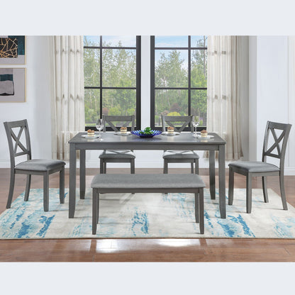 Six Piece Dining Set With A Bench And Four Chairs