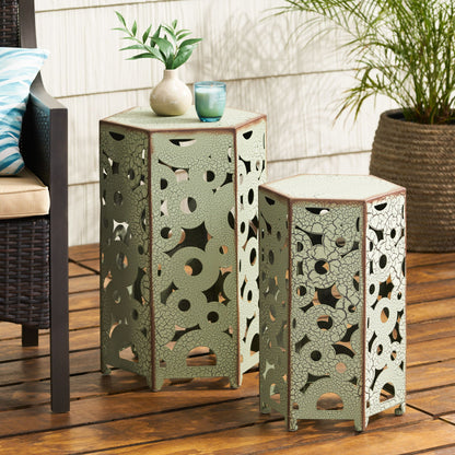 Selva Accent Table Set: metal side tables with crackled green finish, 3 pieces by HouseOfZazla on Tampa Home & Garden Store