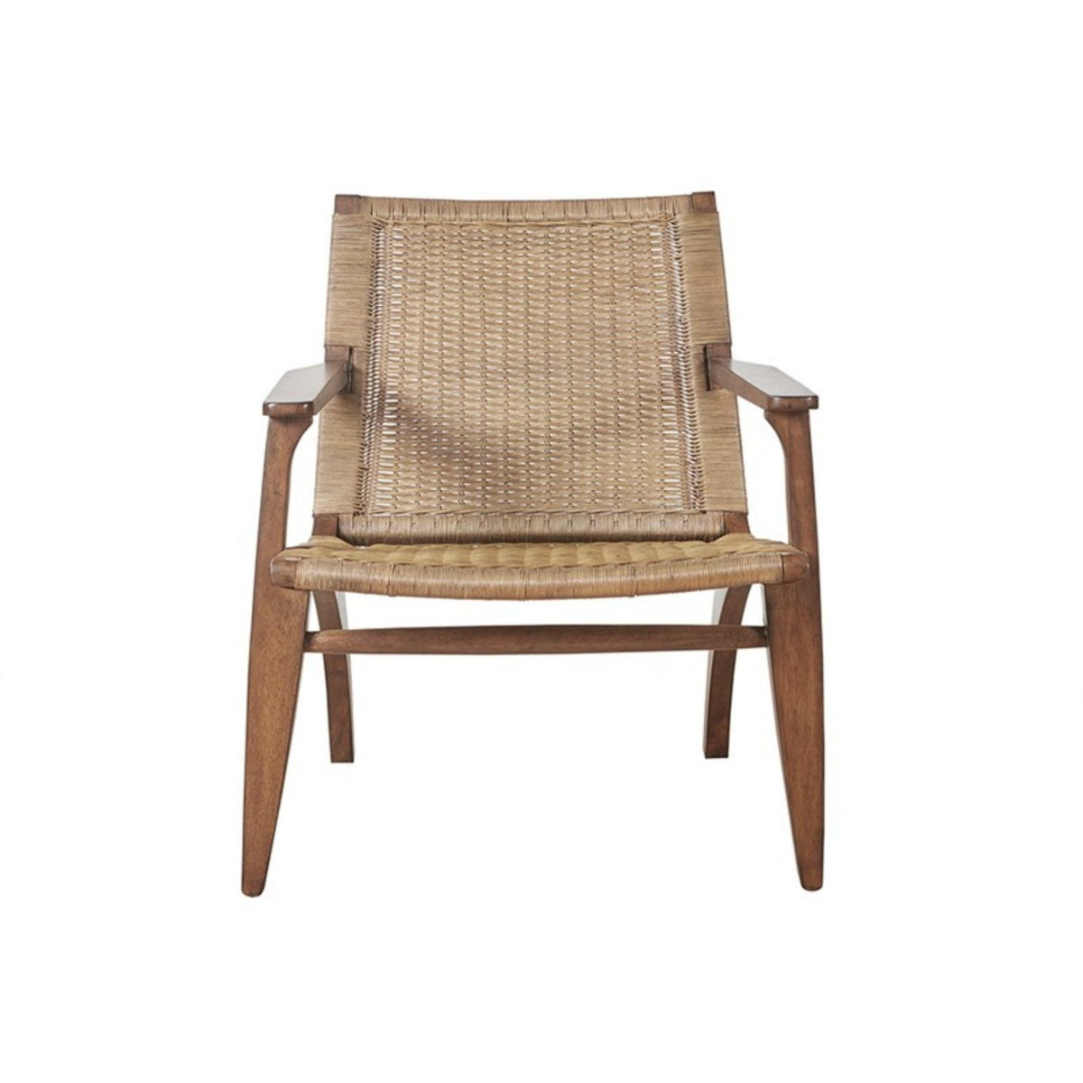 Natural accent chair with solid mahogany frame and woven rattan back on Tampa Home & Garden Store