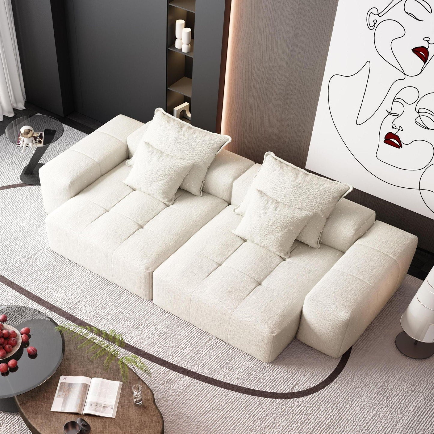 Modern oversized DIY modular sectional sofa with pillows, beige fabric, HouseOfZazla on Tampa Home & Garden Store