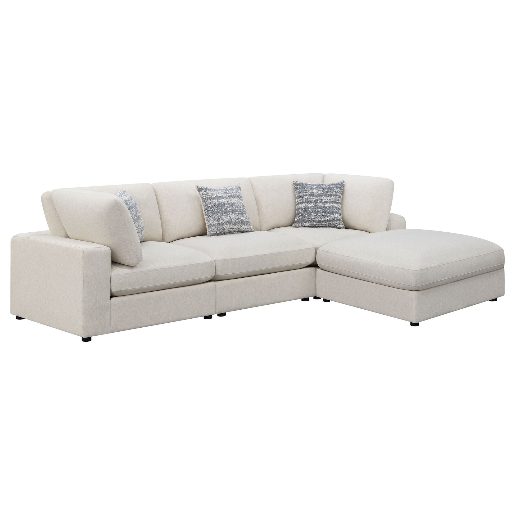 Rhette upholstered 2-piece sectional with chaise in beige fabric and blue-gray cushions on Tampa Home & Garden Store