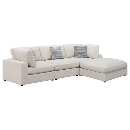 Rhette upholstered 2-piece sectional with chaise in beige fabric and blue-gray cushions on Tampa Home & Garden Store