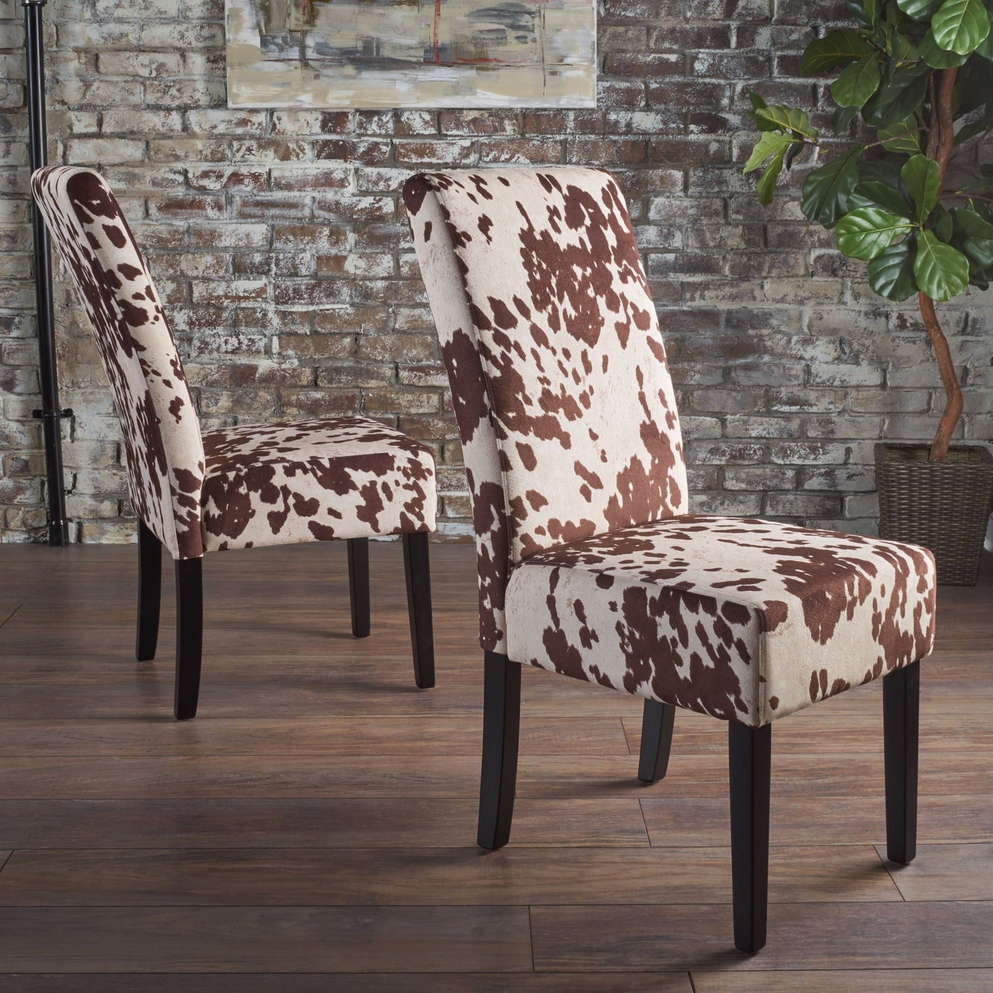 Contemporary Dining Chair Set (2) with rubberwood legs and cowhide upholstery HouseOfZazla on Tampa Home & Garden Store