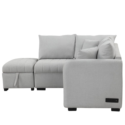 Light gray L-shaped sleeper sectional with storage ottoman, two USB ports and two power sockets on Tampa Home & Garden Store