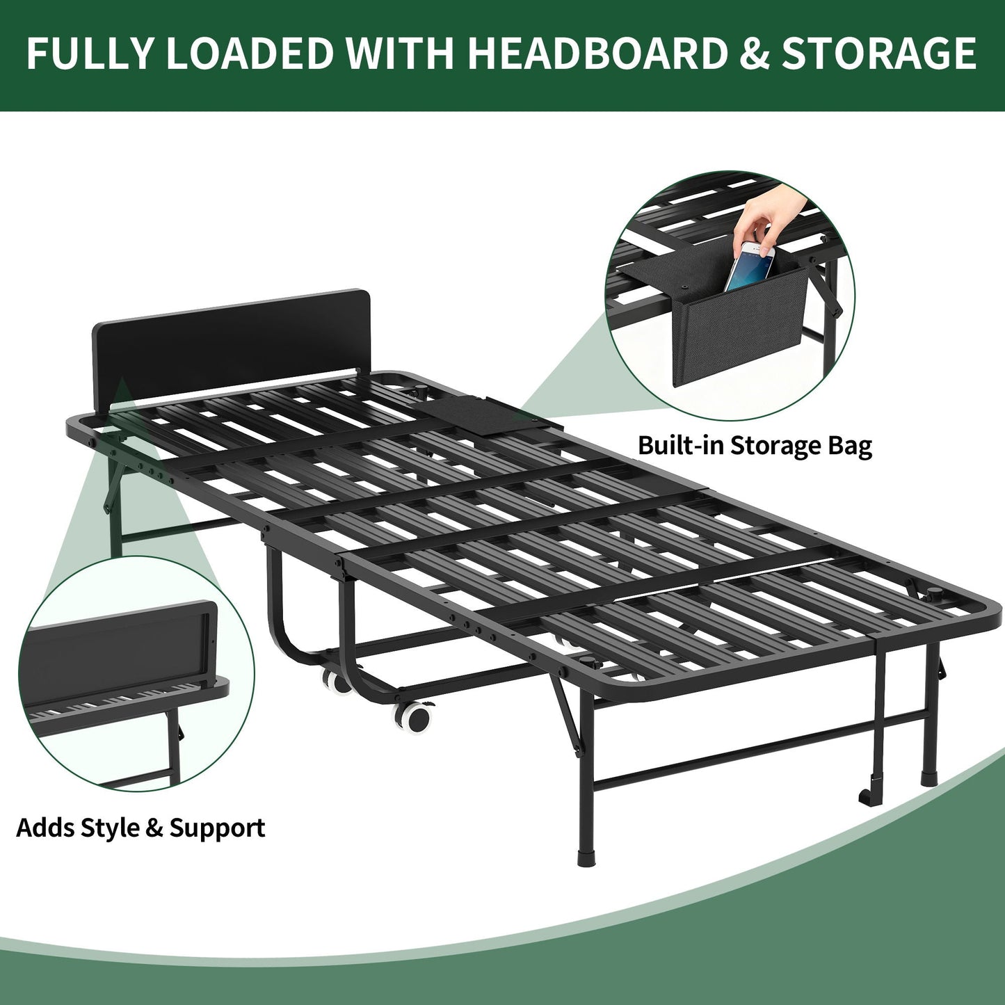 Adjustable Head and Memory Foam Folding Guest Bed