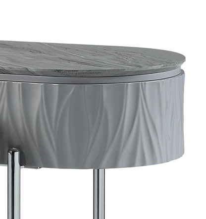 Yukino High Gloss Round Sofa Table with gray marble top and chrome legs by HouseOfZazla on Tampa Home & Garden Store