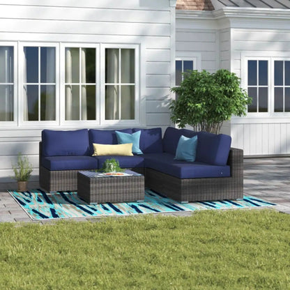 Seating set with cushions, handcrafted woven wicker, 4-piece outdoor set with navy cushions on Tampa Home & Garden Store