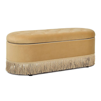 Melinda Oval Tufted Bullion Fringe Storage Bench