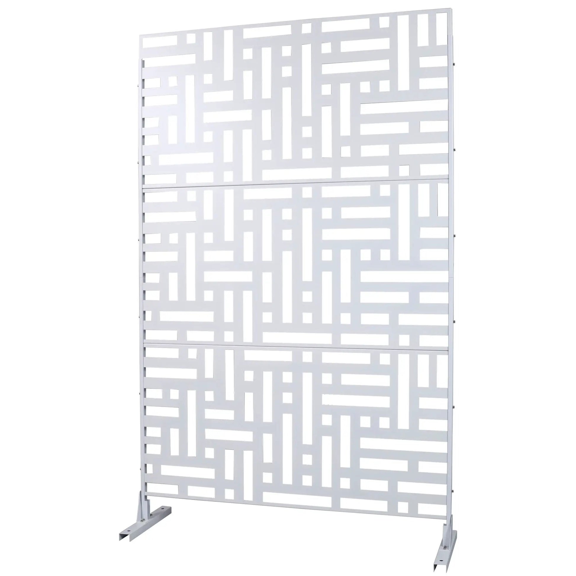 Freestanding metal privacy screen with geometric panel cutouts for indoor/outdoor use on Tampa Home & Garden Store