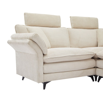Modern deep-seat beige corduroy 3-piece sectional sofa with ottoman and metal legs on Tampa Home & Garden Store