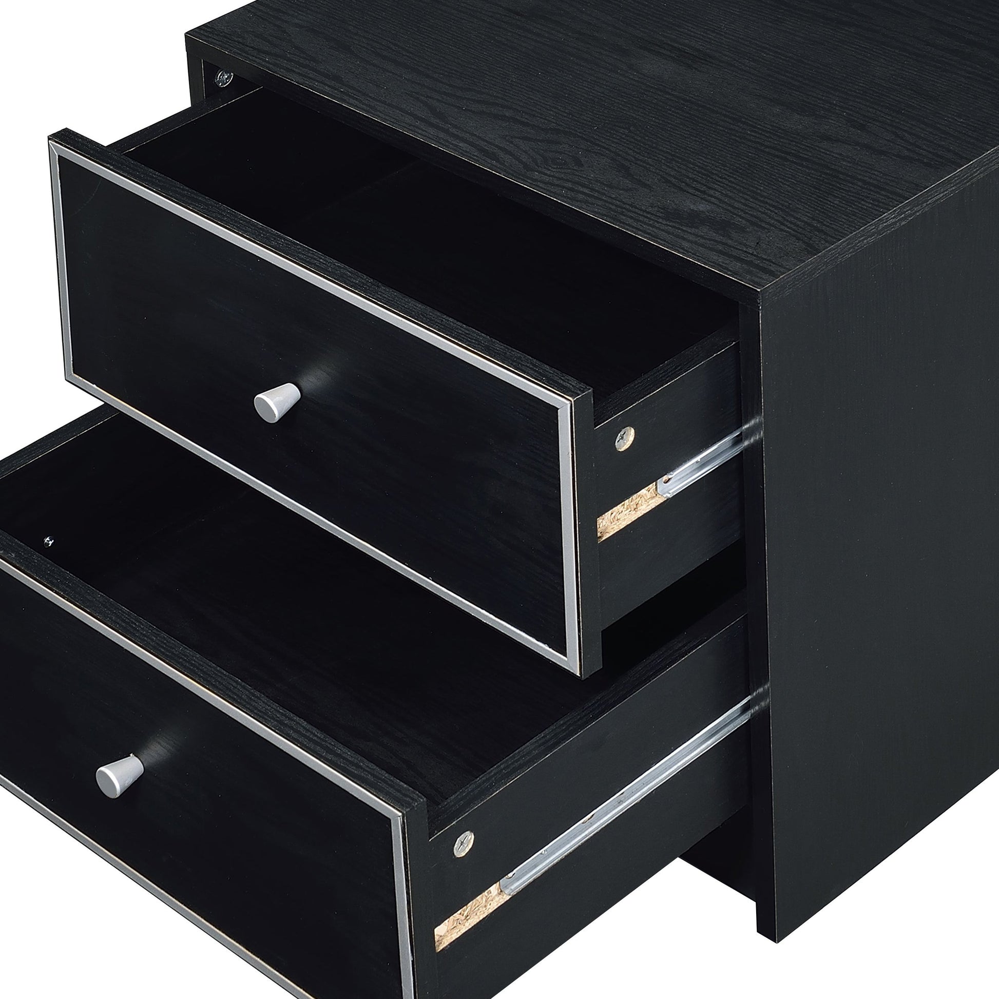 Modern black nightstand with silver trim and storage drawers by HouseOfZazla on Tampa Home & Garden Store