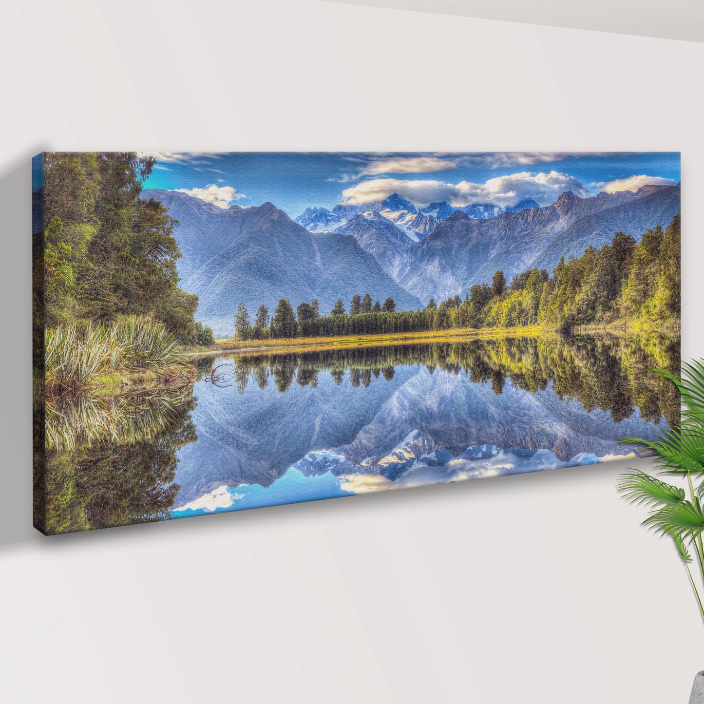 Canvas Mirror Lake Lake Matheson wall art by Tailored Canvases, mountain lake landscape on Tampa Home & Garden Store