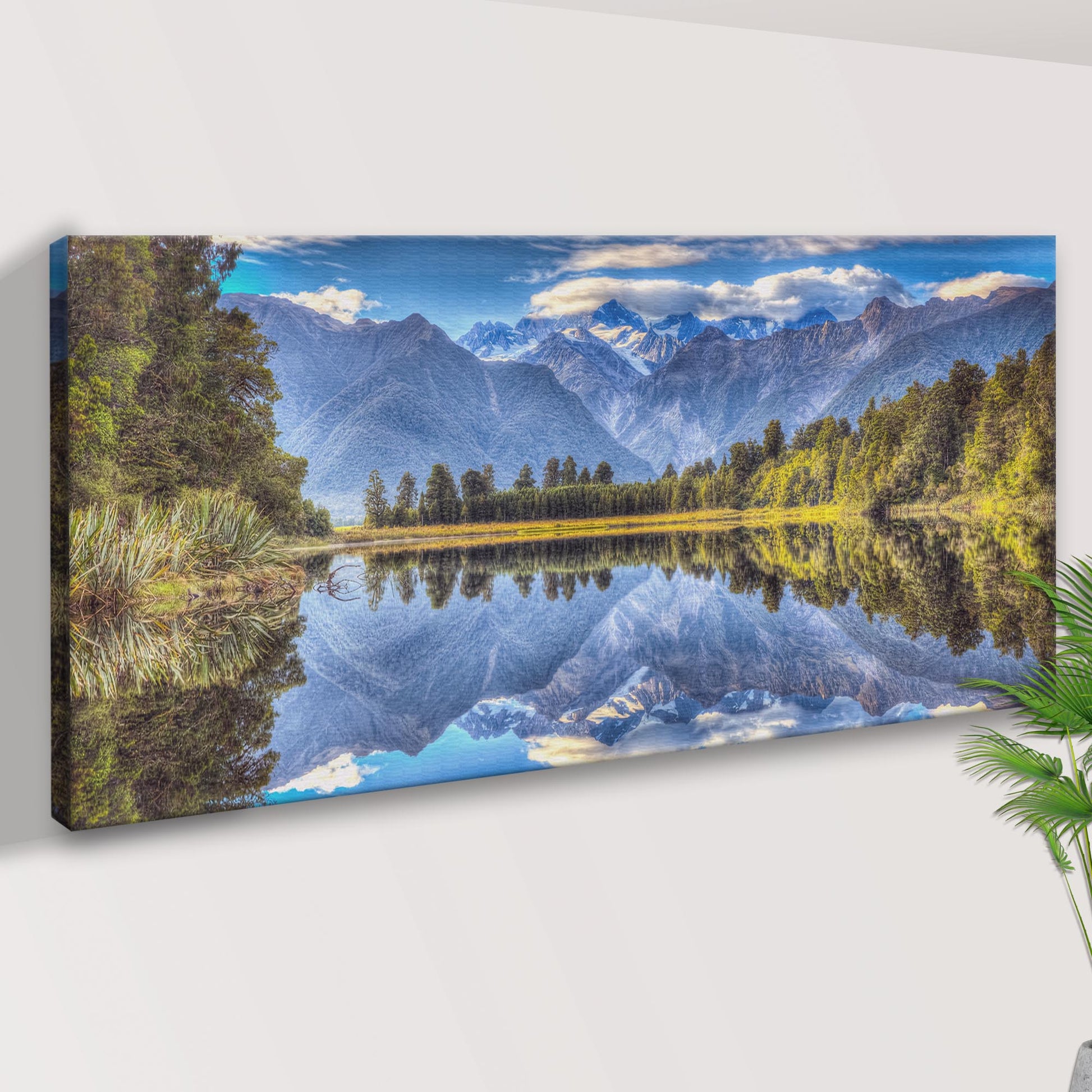 Canvas Mirror Lake Lake Matheson wall art by Tailored Canvases, mountain lake landscape on Tampa Home & Garden Store