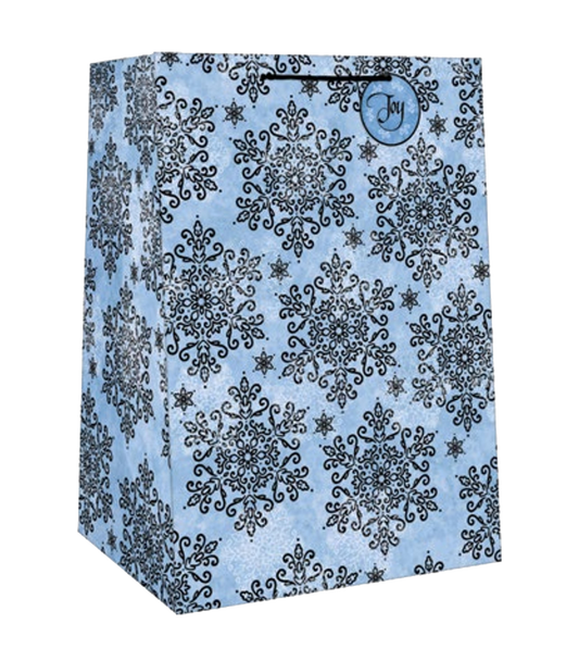 Extra Wide Mega Gift Bag blue snowflake pattern for holiday gifts by Country Christmas Loft on Tampa Home & Garden Store