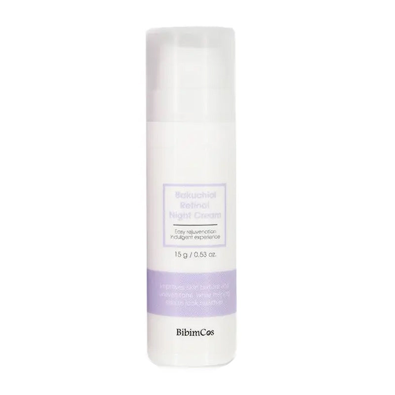 Bakuchiol Retinal Night Cream bottle by Beauty Care Bag, white bottle with lavender label, 15 g on Tampa Home & Garden Store