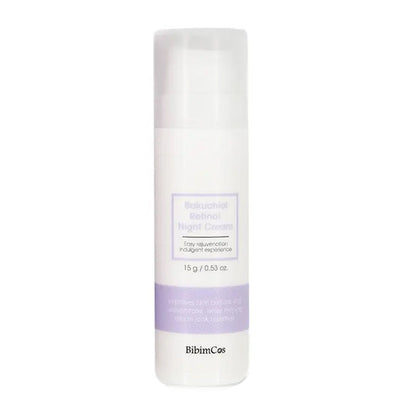 Bakuchiol Retinal Night Cream bottle by Beauty Care Bag, white bottle with lavender label, 15 g on Tampa Home & Garden Store