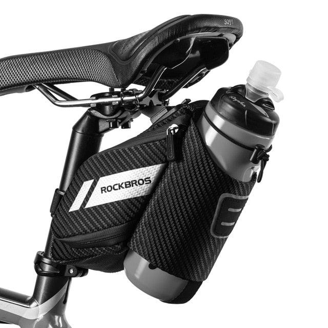 RockBros under-seat bike bag with 1.5L water bottle pocket, black carbon fiber look on Tampa Home & Garden Store