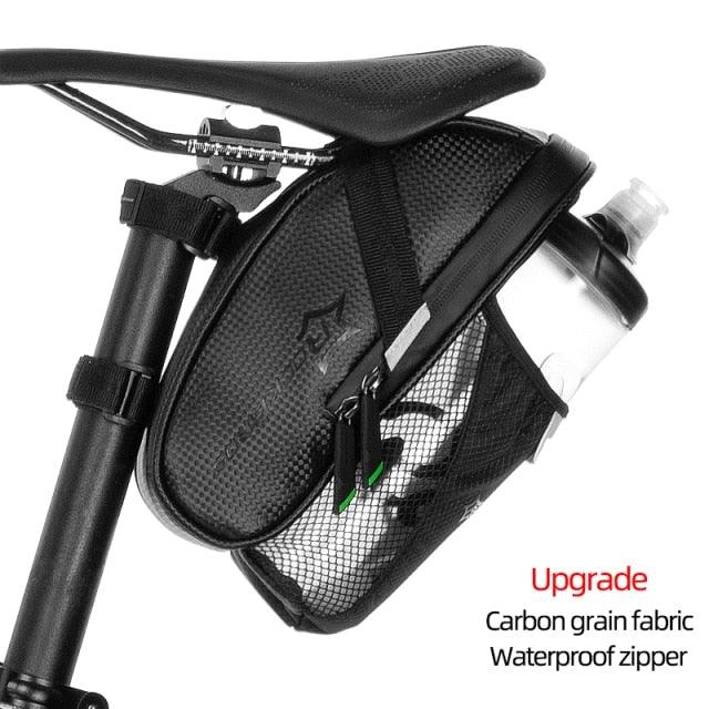 Bicycle saddle bag Stevvex with 1.5L water bottle pocket, waterproof black carbon fabric on Tampa Home & Garden Store
