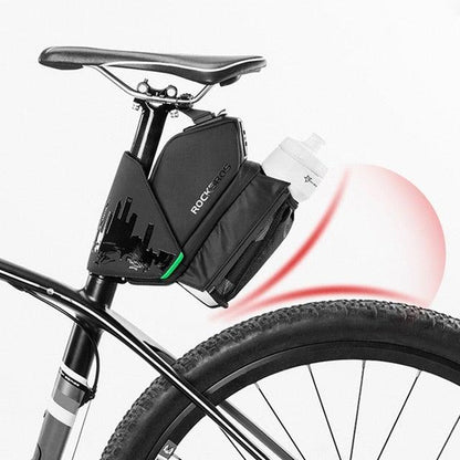 Under-seat Rockbros bike bag with 1.5L bottle pocket, black reflective saddle bag on Tampa Home & Garden Store