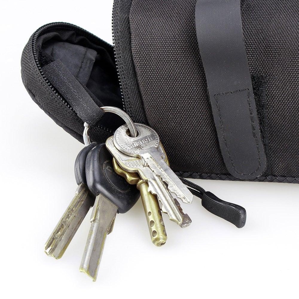 Stevvex black waterproof bicycle saddle bag under-seat pouch with keyring on Tampa Home & Garden Store