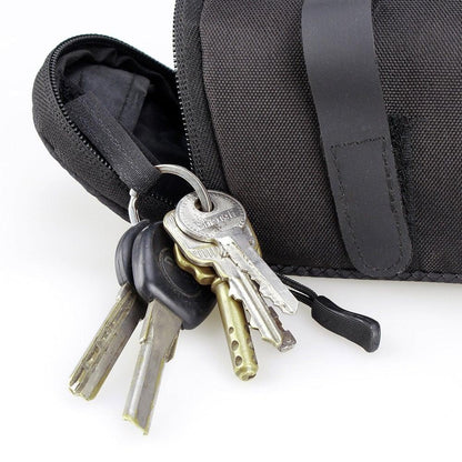 Stevvex black waterproof bicycle saddle bag under-seat pouch with keyring on Tampa Home & Garden Store