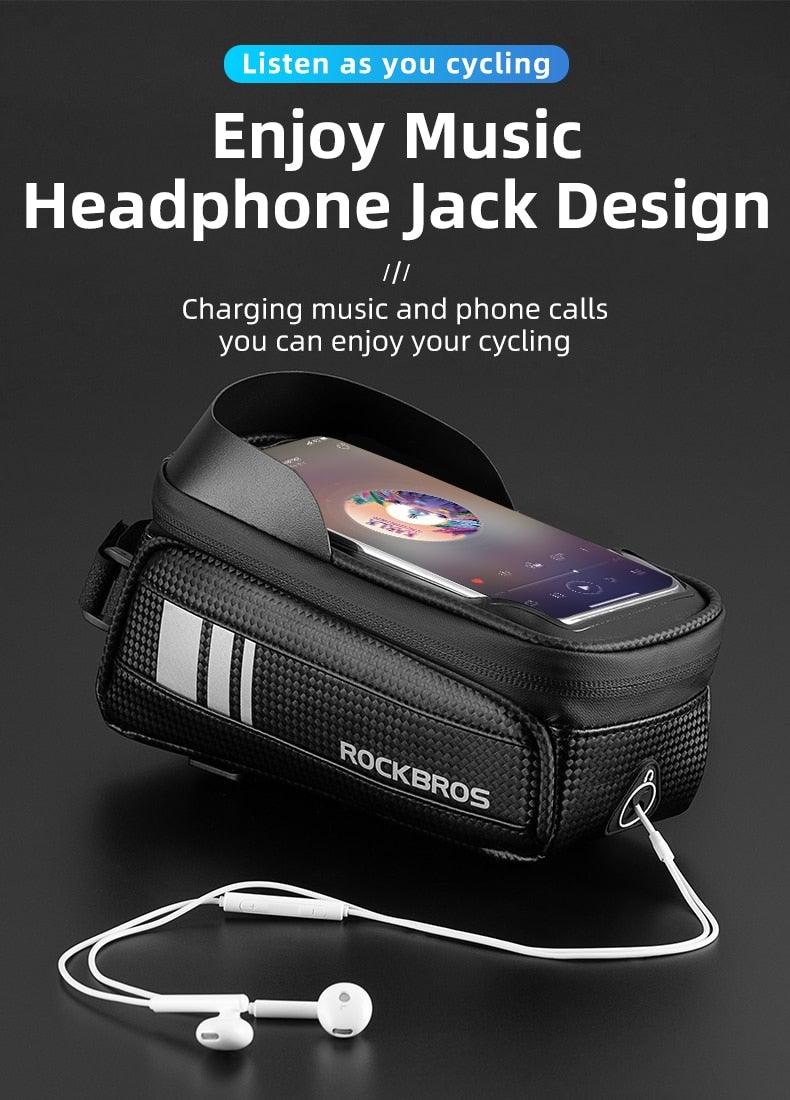 Bicycle front frame bag RockBros waterproof touch-screen phone case, black on Tampa Home & Garden Store