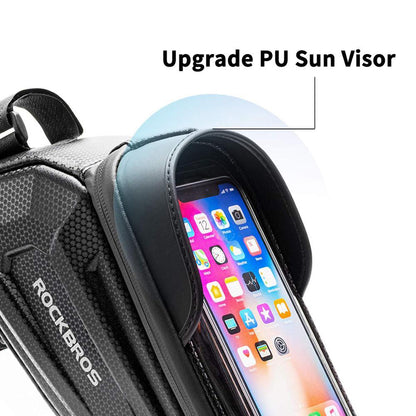 Rockbros front bicycle frame bag with touch-screen phone pocket, waterproof PU sun visor on Tampa Home & Garden Store