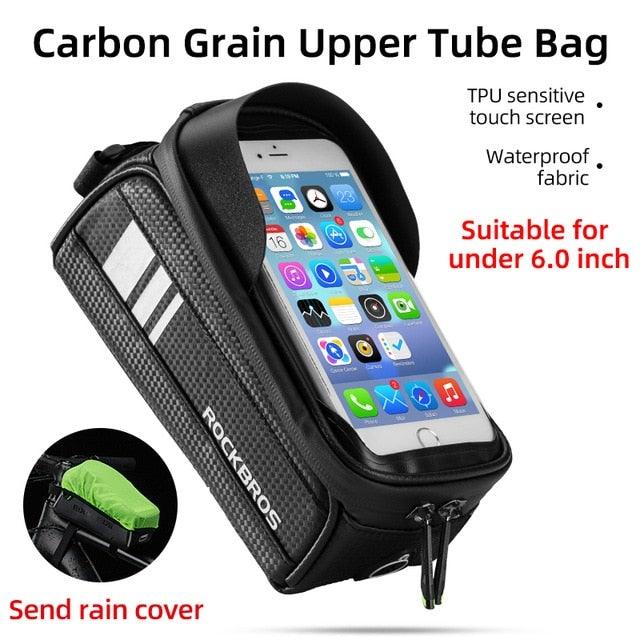Rockbros bike front frame bag with touchscreen pocket and waterproof upper-tube design on Tampa Home & Garden Store