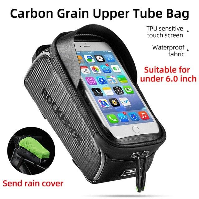 Stevvex tube bag for bikes, waterproof carbon grain, TPU touch screen, fits up to 6 inch phones on Tampa Home & Garden Store