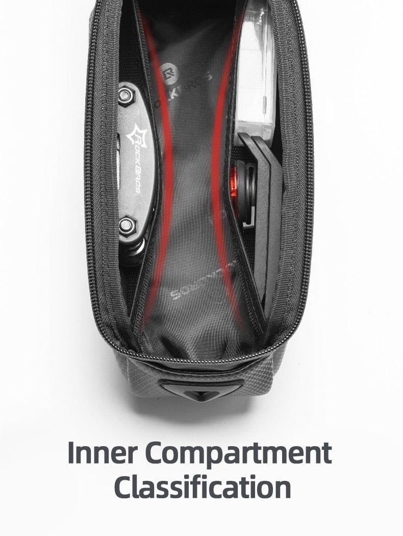 Stevvex bicycle front frame storage bag waterproof black shell with inner compartments on Tampa Home & Garden Store