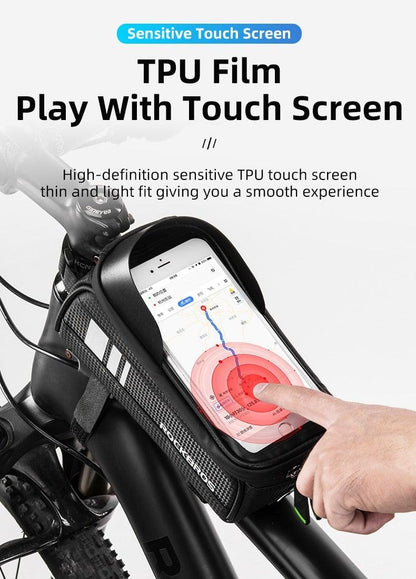 Bicycle top-tube bag with waterproof touch-screen phone pocket on front frame on Tampa Home & Garden Store