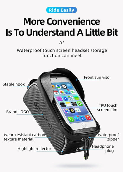 Bicycle front frame bag by Stevvex waterproof touch-screen phone case with carbon texture on Tampa Home & Garden Store